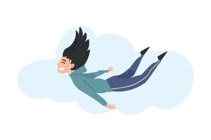 Smiling Girl Floating in the Sky, Happy Teenager Dreaming of Higher Achievement in Life, Striving for Success Cartoon Style Illustration vector