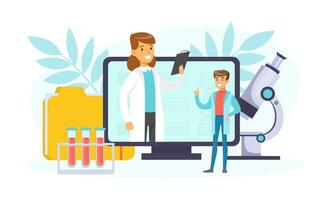 Online Doctor Conference, Two Doctors Discussing on Digital Computer Screen Illustration vector
