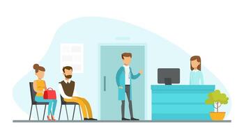 Patients Sitting on Chairs and Waiting in Queue in Hospital Hall, Reception of Medical Clinic Illustration vector