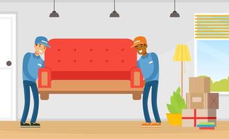 Furniture Delivery Service, Two Delivery Men in Uniform Carrying Sofa to Customer Apartments, Relocation Service Workers Illustration vector