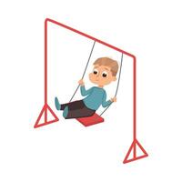 Boy Riding on Swing, Kid Having Fun on Playground Cartoon Style Illustration vector