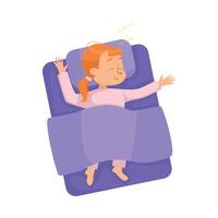 Cute Little Girl Sleeping Sweetly in her Bed under Blanket, View from Above, Bedtime, Sweet Dreams of Adorable Kid Concept Cartoon Style Illustration vector