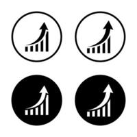 Bar graph growth icon on black circle. Revenue increase chart sign symbol vector