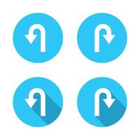 U turn arrow icon with long shadow. Left and right direction sign symbol vector