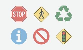 Collection of simple flat design traffic and information icons vector