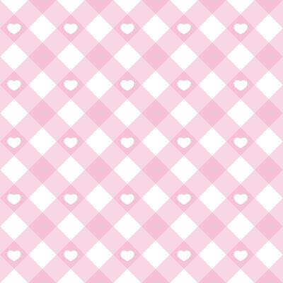 Gingham heart diagonal seamless pattern in pastel pink color. Vichy plaid design for Easter holiday textile decorative. checkered pattern for fabric picnic blanket, tablecloth, dress, napkin.