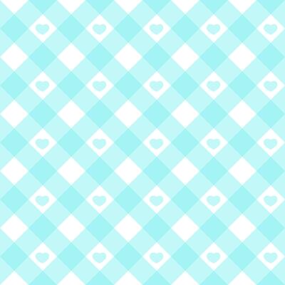 Gingham heart diagonal seamless pattern in blue pastel color. Vichy plaid design for Easter holiday textile decorative. checkered pattern for fabric picnic blanket, tablecloth, dress, napkin.