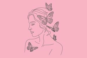 Serene woman with butterflies line art vector