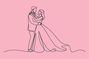 Elegant one line drawing of a wedding couple vector
