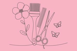 Hair salon tools with floral and butterfly design vector