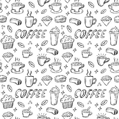An Enchanting Pattern Featuring Coffee and Treats for Inviting and Cozy Atmospheres