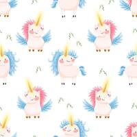 Colorful unicorns with wings pattern vector