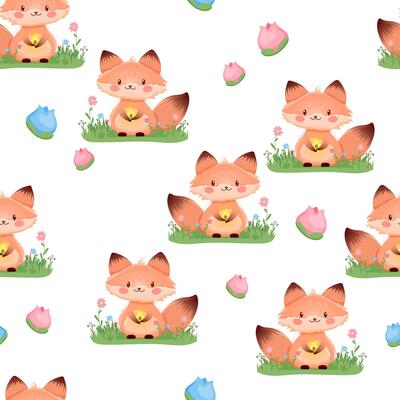 Seamless pattern with cute foxes