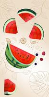Illustrated slices of watermelon arranged on a light beige background vector