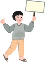 Smiling Muslim Boy Displaying Blank Placard for Text or Design png