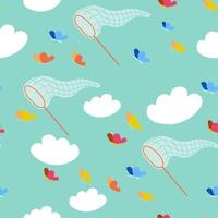 seamless pattern with butterfly net in doodle style vector
