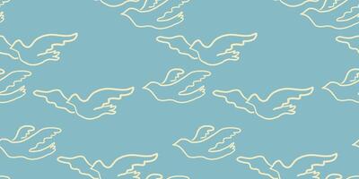 seamless pattern with pigeons on blue backdrop vector