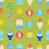 seamless pattern with japanese summer snacks and objects vector