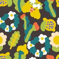 seamless pattern with mid summer flowers in hand drawn style vector