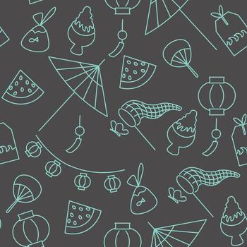 sin costura modelo con japonés verano objetos en lineal garabatear estilo vector