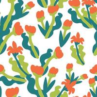 seamless pattern with red flowers in hand drawn style vector