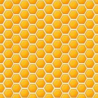 Honeycomb seamless pattern of golden hexagonal cells filled with sweet honey on bright background vector