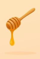 Golden honey dipper with flowing drop of sweet nectar on soft gradient background vector