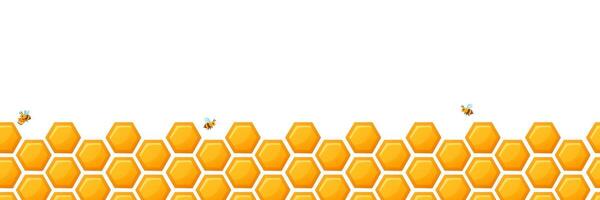 Honeycomb border with bees and blank copy space for text vector