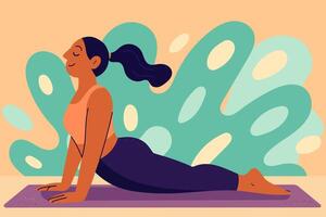 Yoga woman on mat with abstract background vector