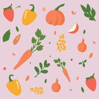 Fresh vegetables scattered art. vector