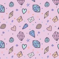 Pastel gems and hearts pattern. vector