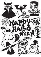 Happy Halloween with spooky elements like ghosts, bats, and skulls creates festive atmosphere vector