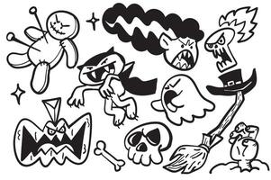 Spooky Halloween illustrations featuring ghosts, monsters, and pumpkin create fun atmosphere vector