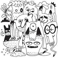 Cute and quirky cartoon monsters with various expressions and features create fun atmosphere vector