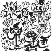 Cute and quirky Halloween themed doodles featuring various playful characters and designs vector
