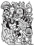 Colorful cartoon monsters and creatures playful, chaotic arrangement, showcasing various vector