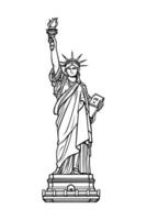 Detailed black and white line sketch of the Statue of Liberty. Ideal for travel posters, patriotic graphics, educational content, and U.S. historical themes. vector