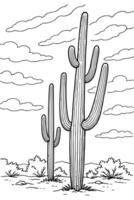 Minimal line drawing of a tall cactus native to the Arizona desert. Great for western themes, nature graphics, and southwestern design concepts. vector