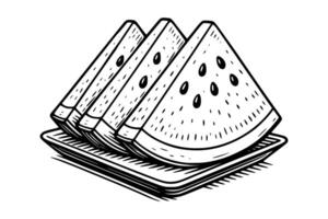 watermelon wedge in line art. Perfect for summer-themed products, fruit markets, juice bars, or organic branding. Refreshing look with a playful touch. vector
