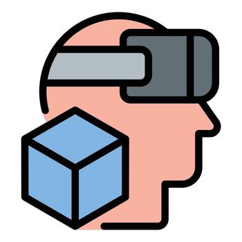 Augmented reality icon flat line style illustration representing interactive digital overlays on the real world, suitable for technology, gaming, and education-related projects vector