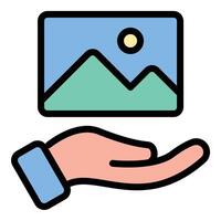 Image icon flat line style illustration representing visual media and graphic content, suitable for photography, design, and digital platform-related projects vector