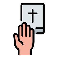 Swearing an oath icon flat line style illustration representing formal declarations and legal affirmations, suitable for courtroom, legal, and governmental-related projects vector