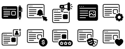 Blogger Icon Set Solid Style Collection representing content creation and online publishing suitable for personal blogs digital marketing and social media platforms vector