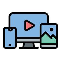 Multiplatform icon flat line style illustration representing compatibility across various devices and operating systems, suitable for app development, software, and digital service-related projects vector