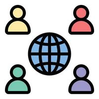 Online community icon flat line style illustration representing virtual social groups and user interaction, suitable for forums, social media, and digital engagement projects vector