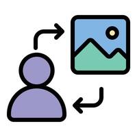 User generated content icon flat line style illustration representing media created by users, suitable for social platforms, marketing, and online community-related projects vector