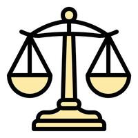 Justice scale icon flat line style illustration representing fairness, equality, and legal judgment, suitable for law, justice, and legal service-related projects vector
