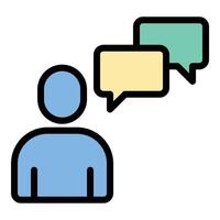 Conversation icon flat line style illustration representing communication and dialogue between individuals, suitable for messaging, customer service, and social interaction-related projects vector