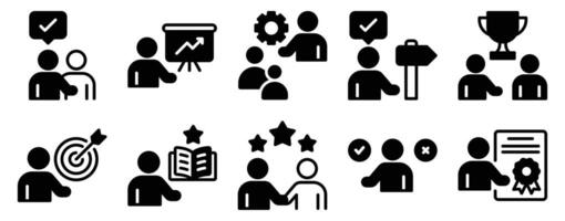 Mentoring Icon Set Solid Style Collection representing guidance support and skill development suitable for education leadership training and personal growth programs vector
