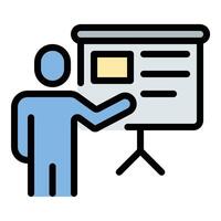 Presentation icon flat line style illustration representing the act of sharing information or ideas visually, suitable for business, education, and marketing-related projects vector